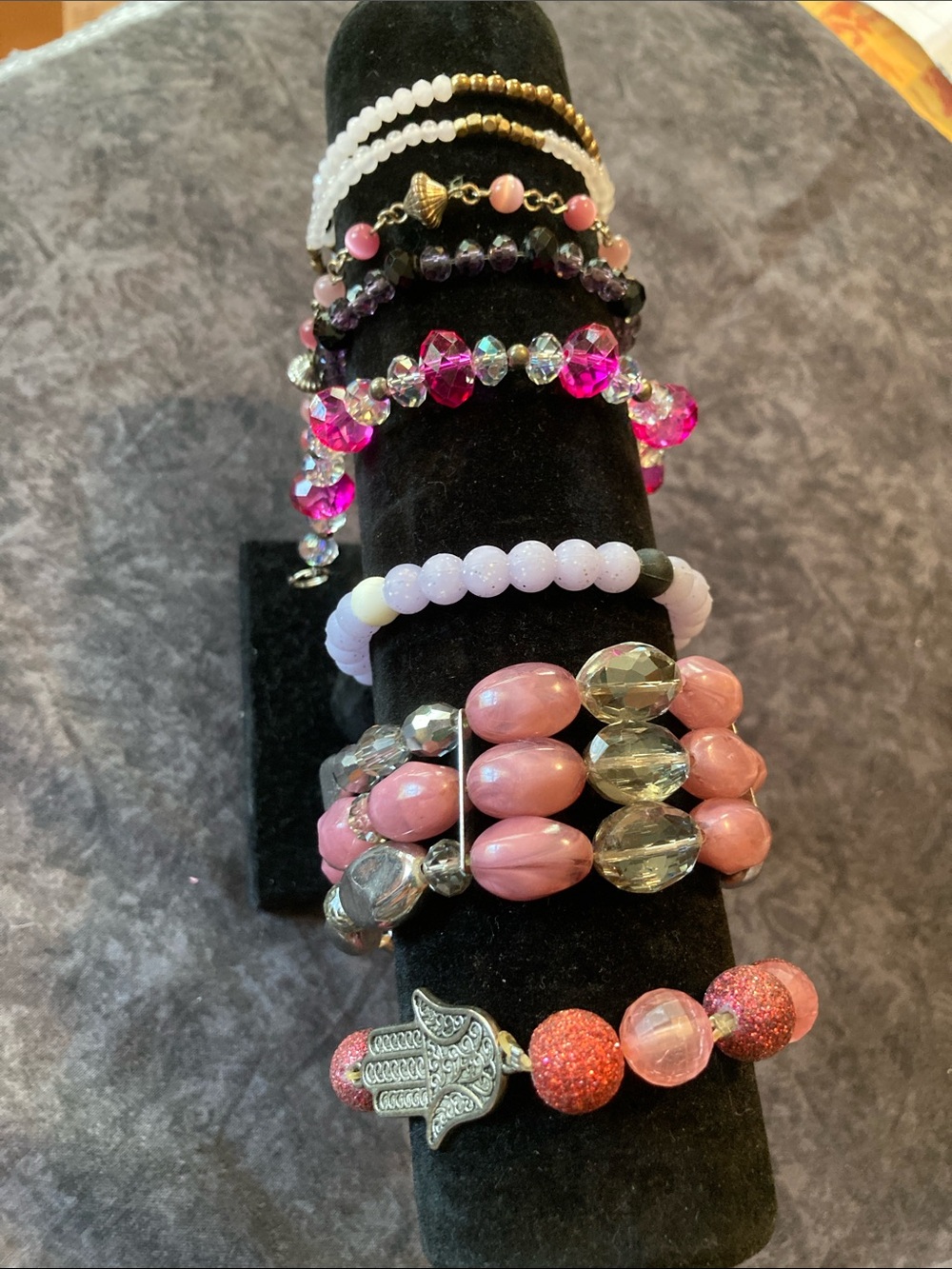 Pink, Purple and Silver Beaded Bracelet Bundle